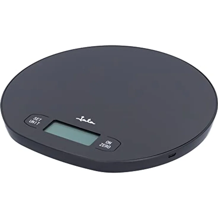 Jata HBAL1208 Digitale Küchenwaage, ohne Batterien, USB-Aufladung, hohe Genauigkeit, bis zu 15 kg, LCD-Display, Tara-Funktion, mit Timer und Uhr, Maße: 20,5 x 19,5 x 1,5 cm