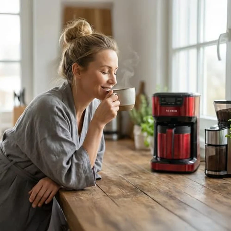 KLAMER Filterkaffeemaschine mit Thermoskanne, 1,25L für bis zu 10 Tassen, Startzeitvorwahl & Tropf-Stopp, 1000 Watt, Edelstahl – Bild 8