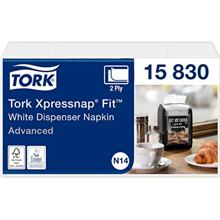 Tork Xpressnap Fit Spenderservietten – 15830 – Servietten zum Nachfüllen für N14 Serviettenspender, Advanced Qualität – 2-lagig, weiß – 720 Stück
