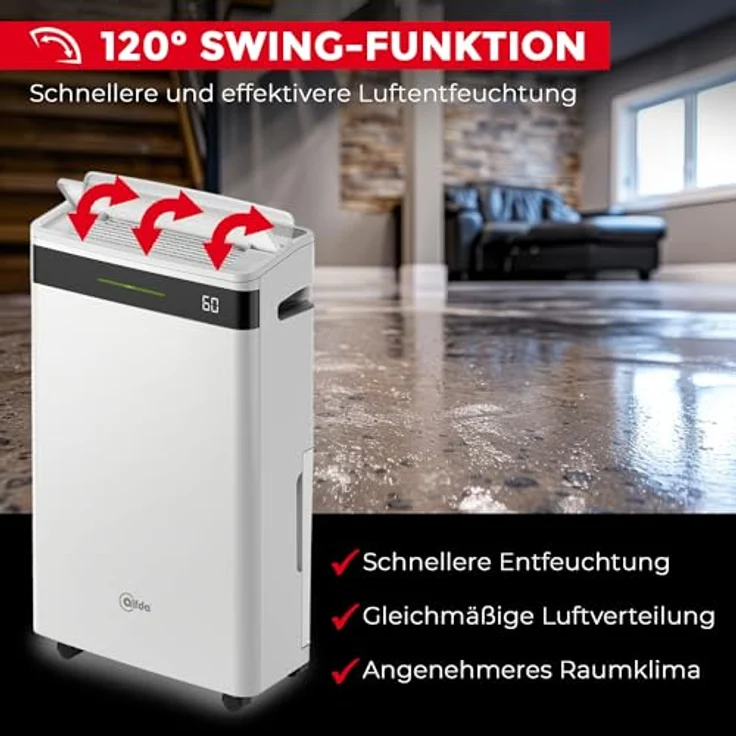 alfda AEF2000W Luftentfeuchter elektrisch mit App-Steuerung - 20 Liter/Tag, Raumentfeuchter bis 40 m², Swing-Funktion, Wäschemodus – Bild 4