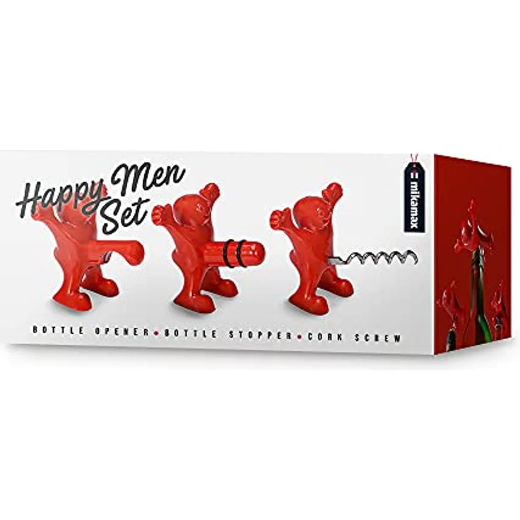 MikaMax Happy Men Set, Weinöffner Geschenkset, Flaschenöffner, Weinflaschen-Korkenzieher, Bierflaschenöffner, 8 cm Groß, Lustige Barzubehör Männer – Bild 2