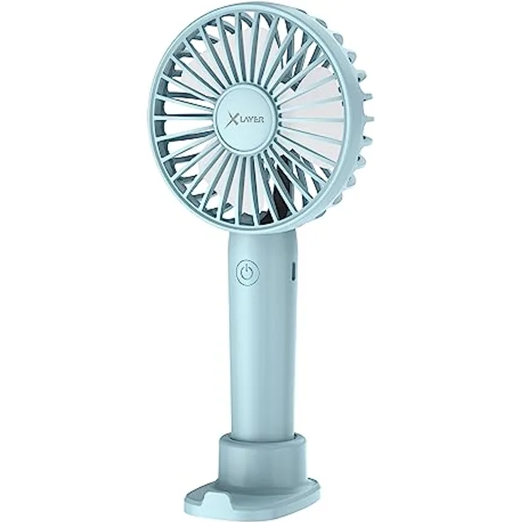Xlayer Handventilator, Tischventilator, Wiederaufladbar, Tragbarer Akku Mini Ventilator, 3 Geschwindigkeiten, mit Handyhalterung (Blau)