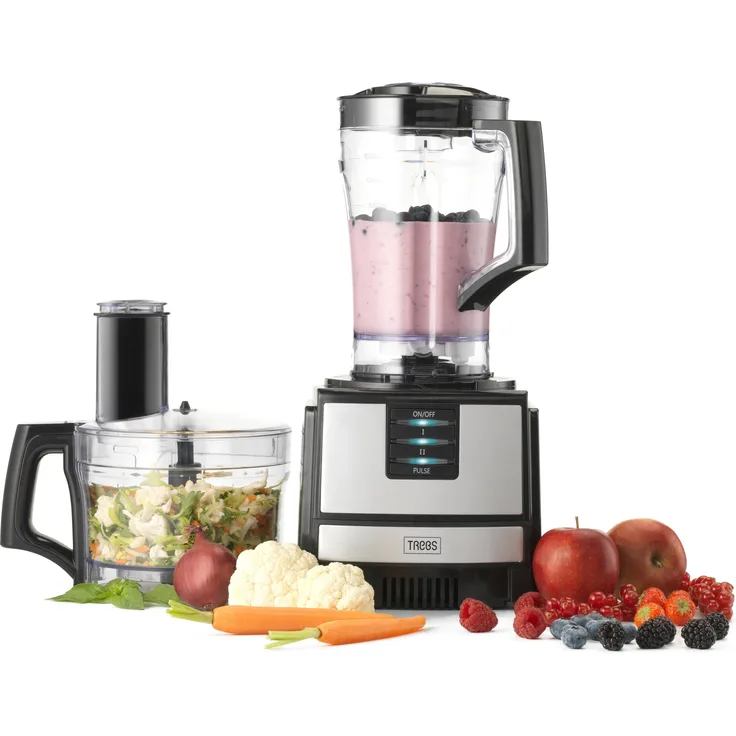 TREBS Küchenmaschine 99394, 2-Stufen, 1,2L+1,5L Behälter, spülmaschinenfest, weiß