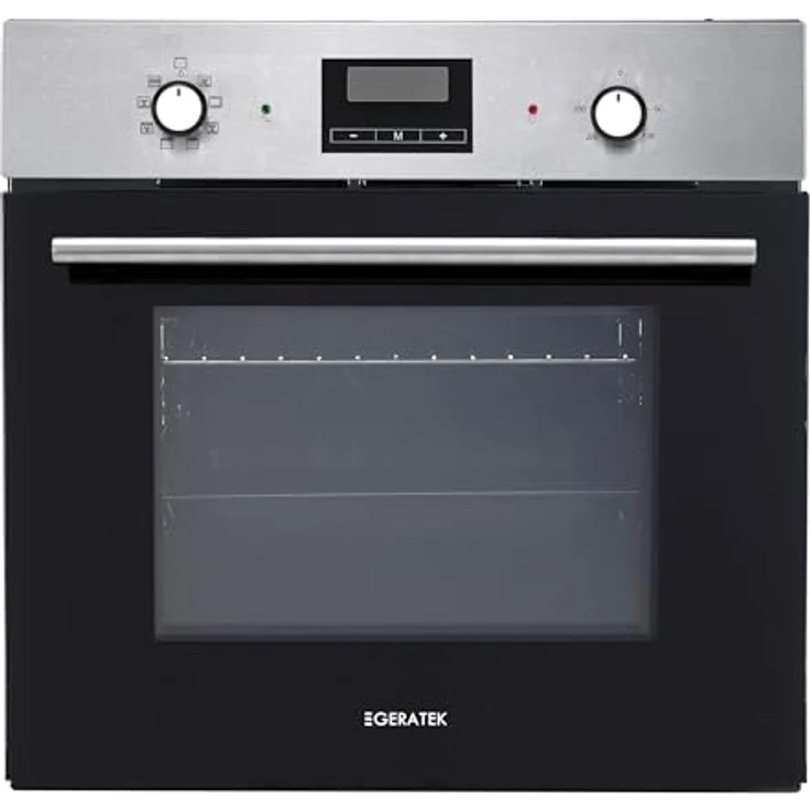 GERATEK Einbau Backofen Umluft Grill mit Display, Uhr & Timer, silber, Aluminium Knöpfe – Bild 1