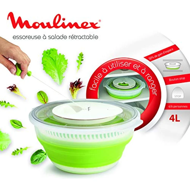 Moulinex K2530104 Essoreuse à Salade rétractable Ausziehbare Salatschleuder, 4 l, Kunststoff, grün – Bild 2