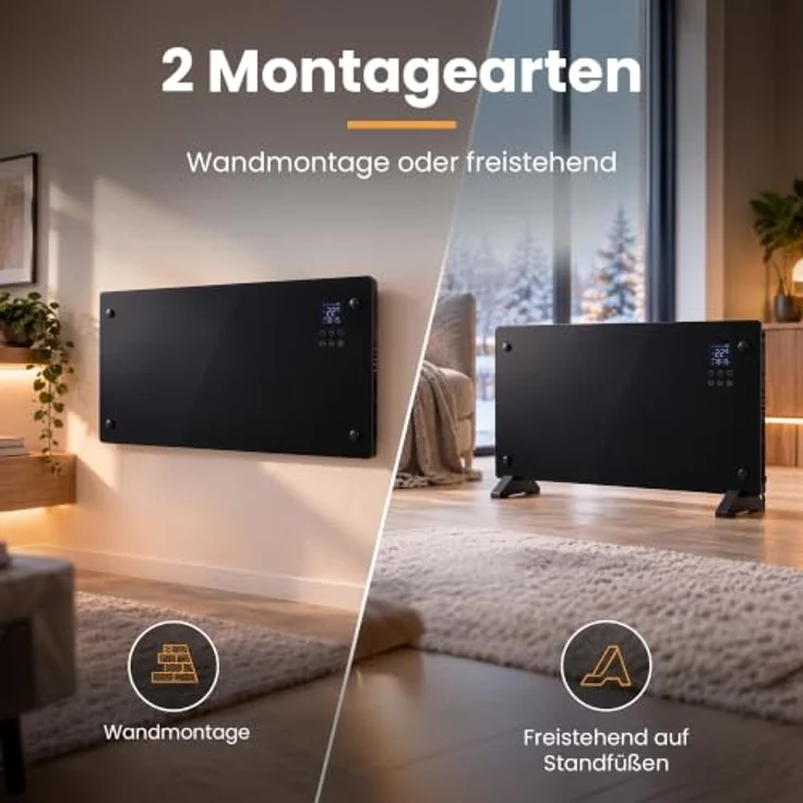 Extralink SMART GLASS PANEL HEATER, 2000W Infrarotheizung mit WLAN und Thermostat, Schwarz – Bild 5