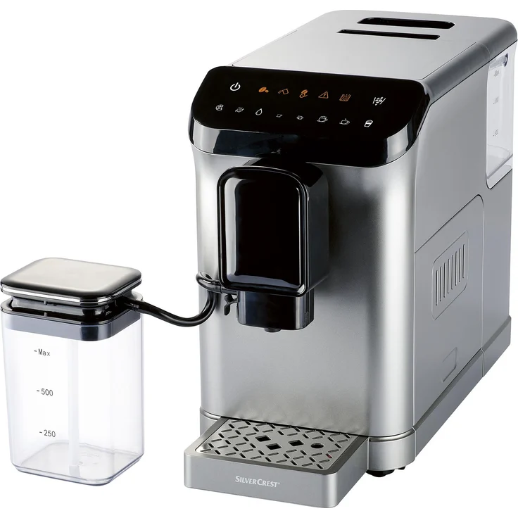 SilverCrest Kaffeevollautomat, Espressomaschine 1350 W mit 19 bar Pumpendruck, höhenverstellbarem Auslass und 15-stufigem Mahlwerk
