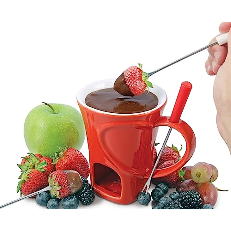 Sweetheart 4 tlg. Fonude Set- Minifondue, Schokofondue, Käsefondue, Fonduegabeln, Fonduetasse, Teelichtfondue – Bild 3