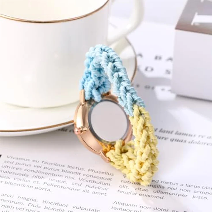 JewelryWe Damenuhr mit elastischem Haarband, Analog Quarz Armbanduhr in Blau und Gelb, Multifunktionale Lässige Uhr – Bild 3
