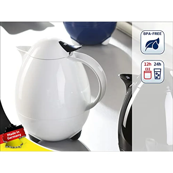 Leifheit Columbus 1, 0 L Isolierkanne, 100% dicht, Thermoskanne mit bewährter Aromataste, praktisches Öffnen und Schließen mit einer Hand, Kaffekanne, Teekanne, weiß, hochglanz – Bild 3