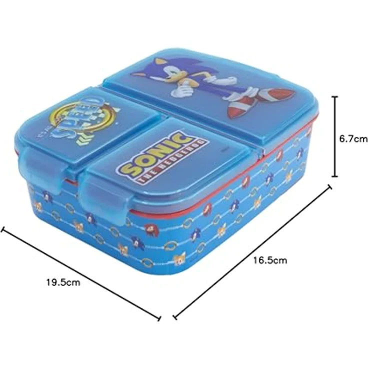 Stor Lunchbox Brotdose 3 getrennte Fächer Sonic the Hedgehog Lunch Vesper Dose - Kinder Brotdose mit 3 Fächern, Kunststoff, Click-Up Verschluss, 18 x 13 x 5,5 cm, Blau – Bild 4