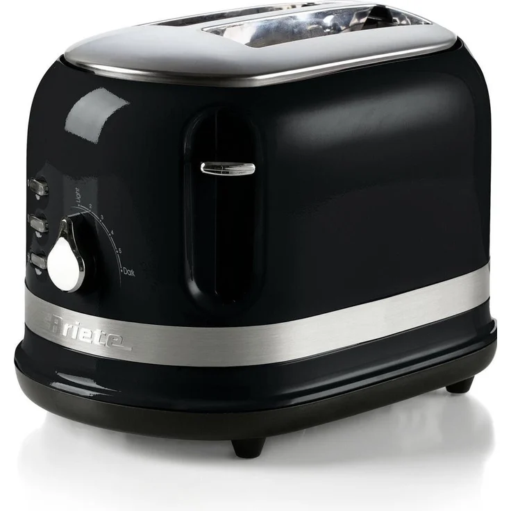 Ariete Moderna 0149/12, 2-Scheiben-Toaster mit Edelstahl-Oberfläche und 6 Bräunungsstufen, Schwarz