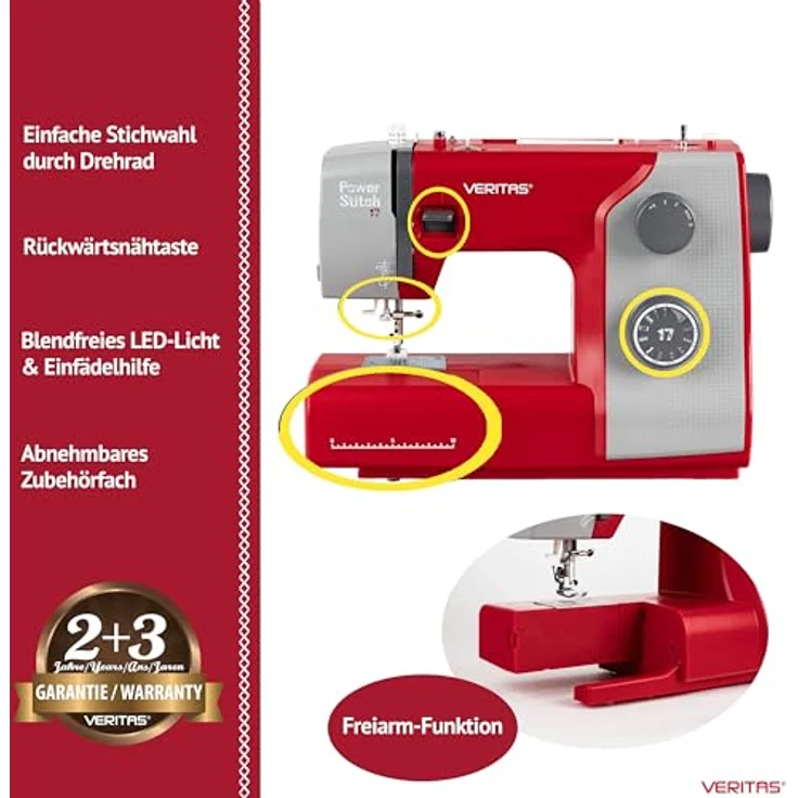 Veritas Nähmaschine VERITAS Power Stitch 17 Mechanische Nähmaschine, 17 Stichprogramme, regulierbarer Nähfußdruck, LED Nählicht – Bild 5