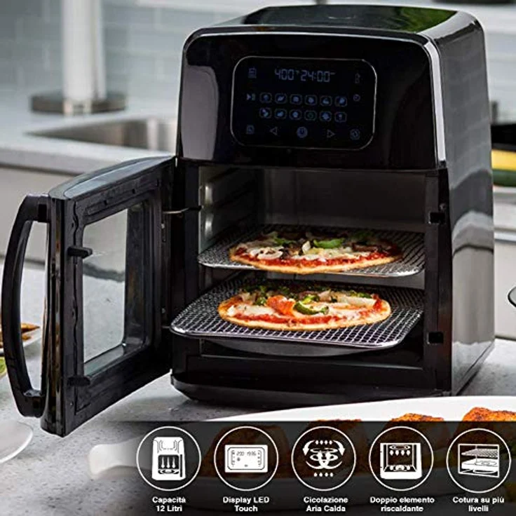 Bakaji 2832412 Heißluft-Fritteuse Airfryer, LED-Display, 12 Programme, Temperatureinstellung, Leistung 1800 W, 12 l – Bild 3
