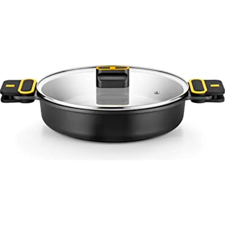 BRA Daily Pro, Niedriger Kochtopf 36 cm, Aluminiumguss, antihaftbeschichtet ohne PFOA, für alle Herdarten und Induktion geeignet, inklusive Glasdeckel – Bild 1
