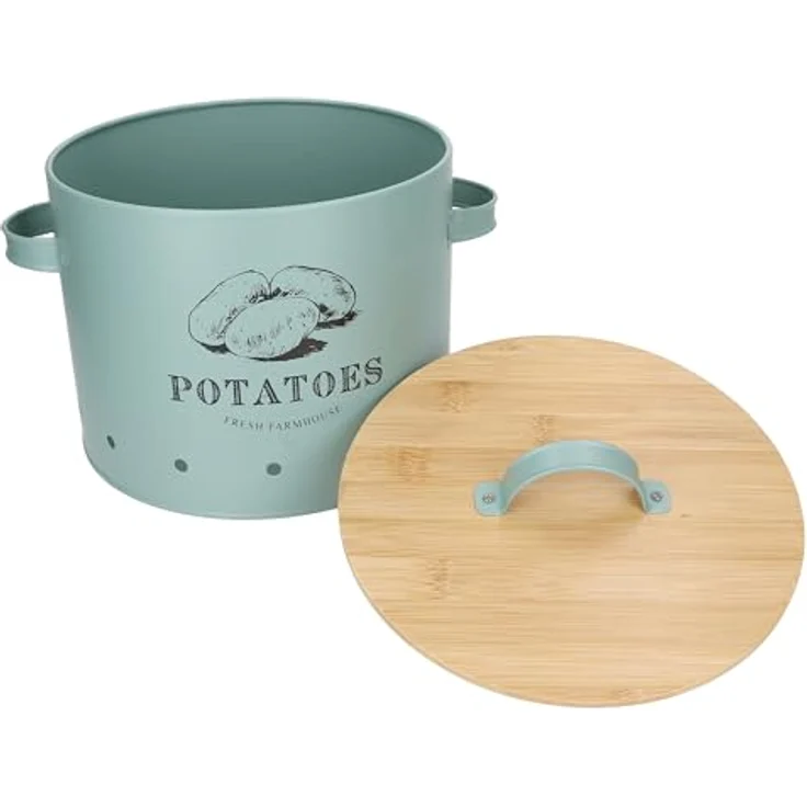 MamboCat Kartoffeltopf Fresh, Metall-Dose mit Bambusdeckel in Mint, 6,5 Liter Fassungsvermögen, Belüftungslöcher für optimale Luftzirkulation – Bild 2