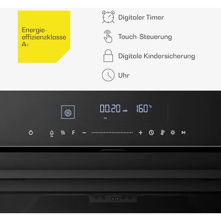 Klarstein Velaire Einbaubackofen 60 cm, 74L, 13 Funktionen, Energieeffizienz A+, Touch-Bedienung, Timer, leicht zu reinigen, schwarz – Bild 4