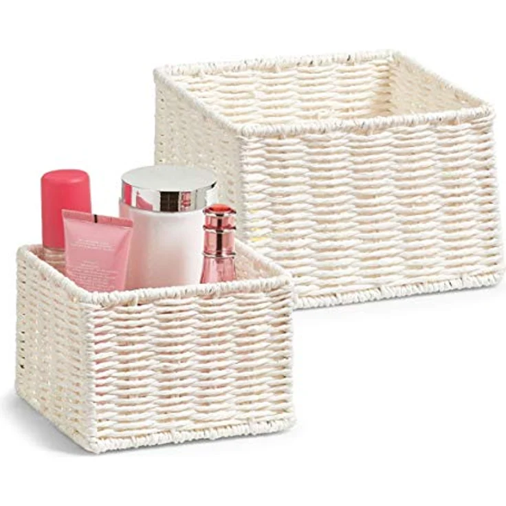 Zeller 18097 Aufbewahrungskörbchen, 2-er Set, Papiergeflecht, weiß, 16 x 16 x 11 cm, 16x16x11 cm – Bild 1