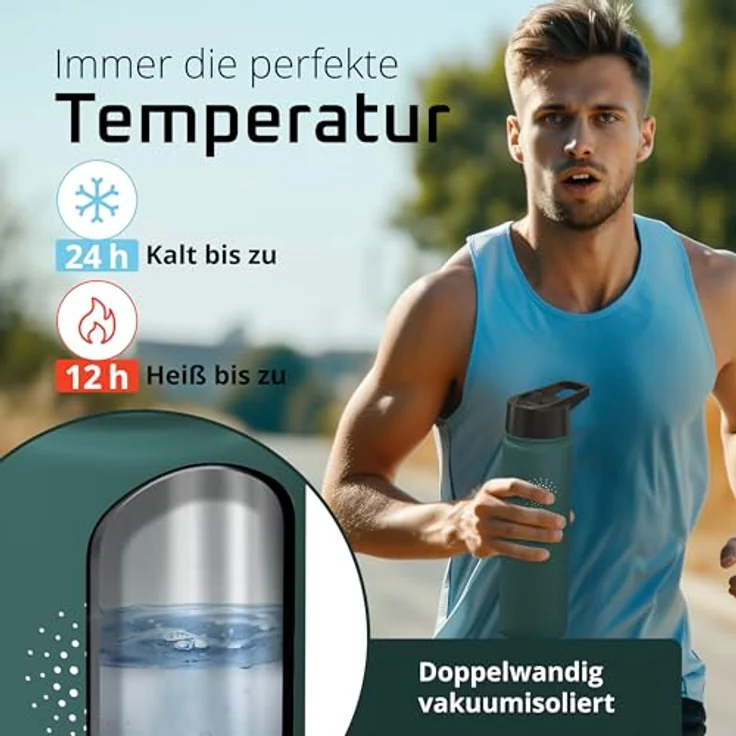 BeMaxx ACTIVE FLASK, Edelstahl-Trinkflasche isoliert mit 3 Deckeln, BPA-frei, auslaufsicher, kohlensäuregeeignet, 680ml, inkl. Strohhalmverschluss – Bild 4