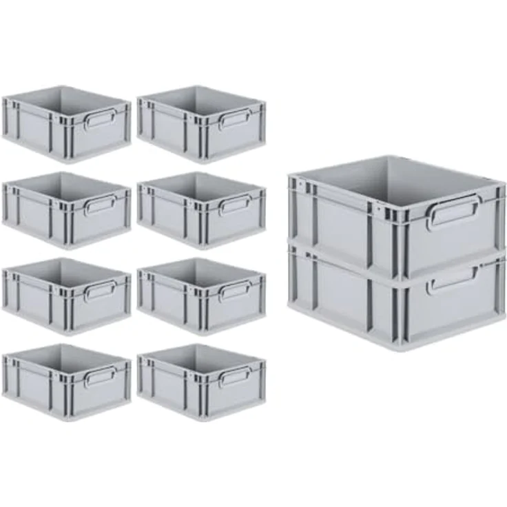 PROREGAL Eurobox NextGen Economy 10er Set mit Scharnierdeckel und roten Verschlüssen, HxBxT 17x30x40cm, 16 Liter, lebensmittelecht, robust und stapelbar – Bild 3