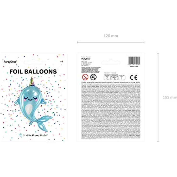 partydeco.pl XXL Narwal Heliumballon hellblau metallic/Folienballon Wal Einhornwal – Bild 4