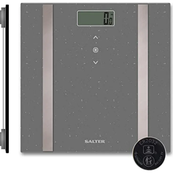 Salter 9163AR GYGL3R Glitter glas bad körperfettanalyse digital personenwaage, waage personen, Körperwasser, fett & BMI, 8 Benutzerspeicher, Sportler Modus, Leicht ablesbares LC-Display