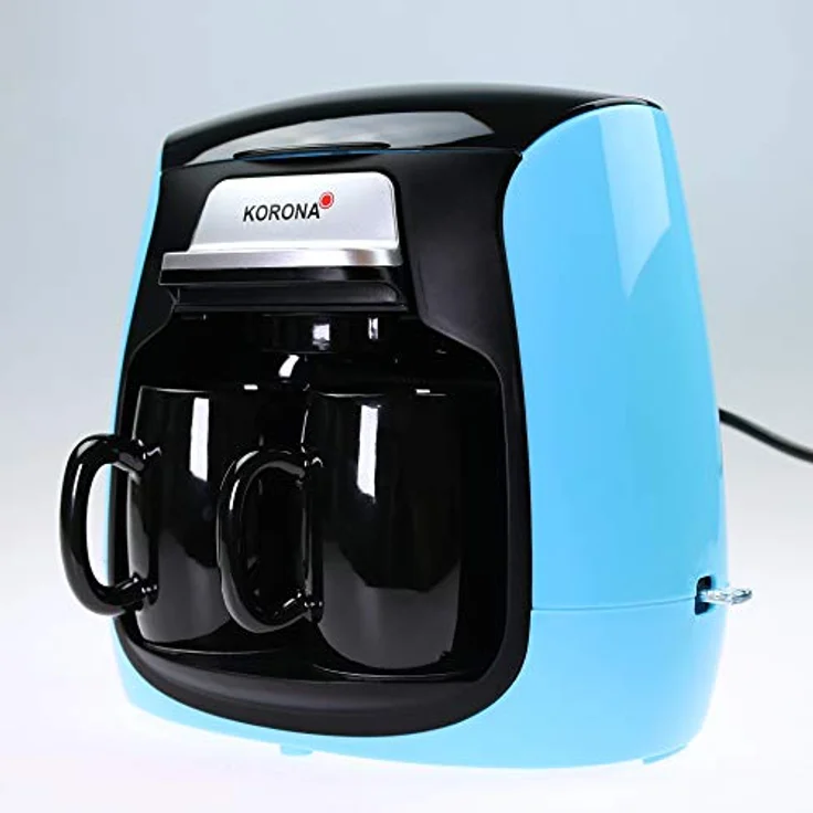Korona 12207 Kompakt-Kaffeemaschine - Blau - Schwarz, inkl. 2 Keramik-Tassen - Permanent-Filter - 2 Tassen Kaffeeautomat - Mini-Kaffeeautomat – Bild 3