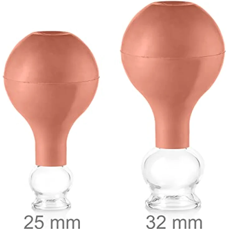 pulox Schröpfglas aus Echtglas 2er-Set inkl. Saugball 25 mm & 32 mm, Braun – Bild 2