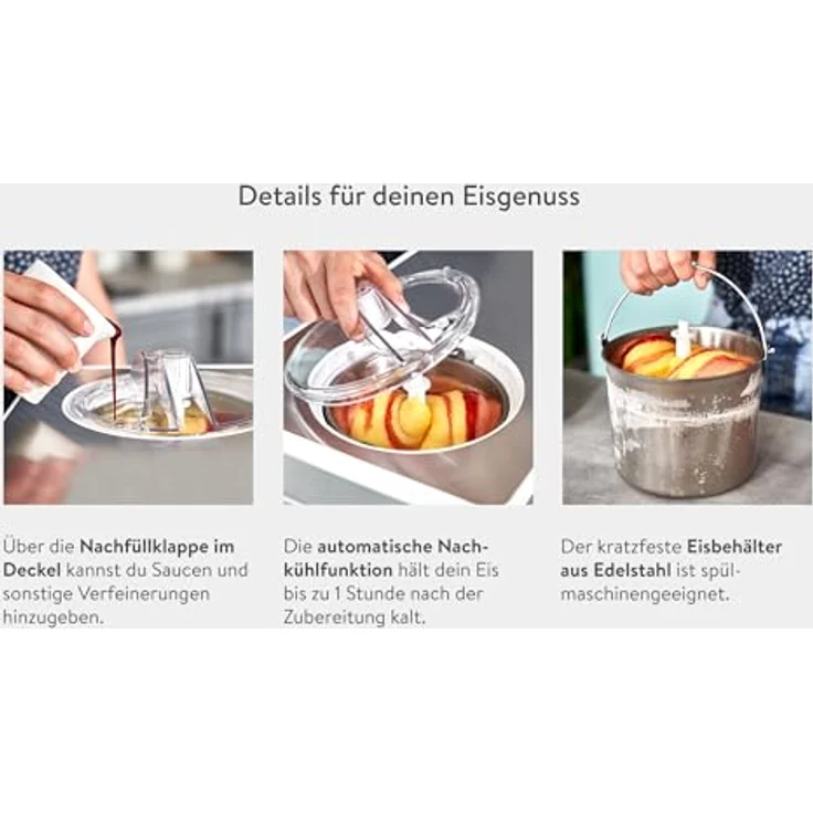Springlane Eismaschine & Joghurtbereiter mit Kompressor, inkl. Rezeptheft, 2 l, 180 W, Elisa – Bild 5
