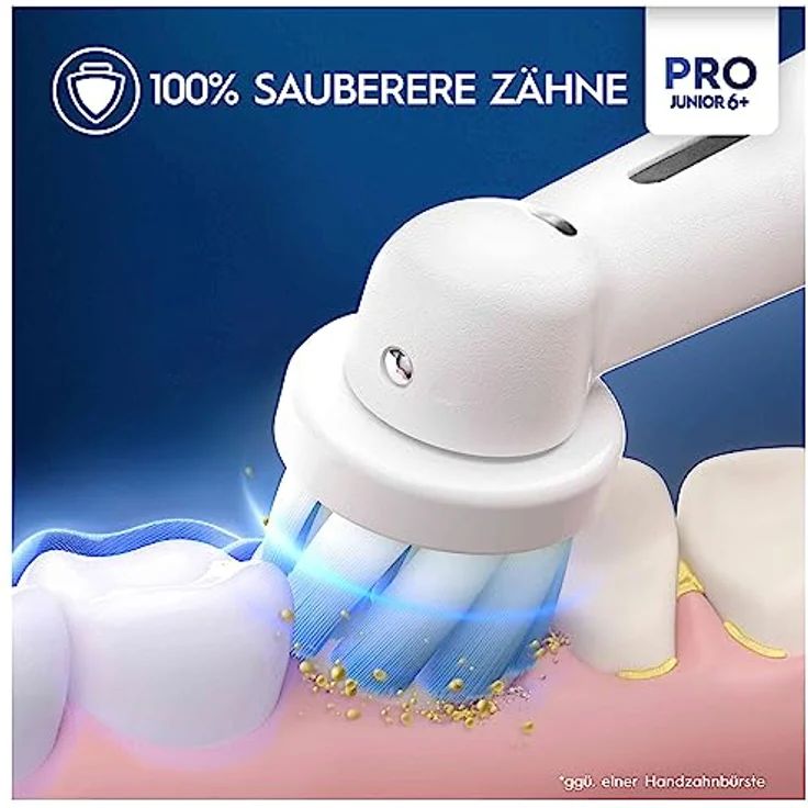 Oral-B Pro Junior Elektrische Zahnbürste/Electric Toothbrush für Kinder ab 6 Jahren (Drucksensor, 3 Putzmodi inkl. Sensitiv für Zahnpflege, weiche Borsten & Timer, Designed by Braun, lila) – Bild 2