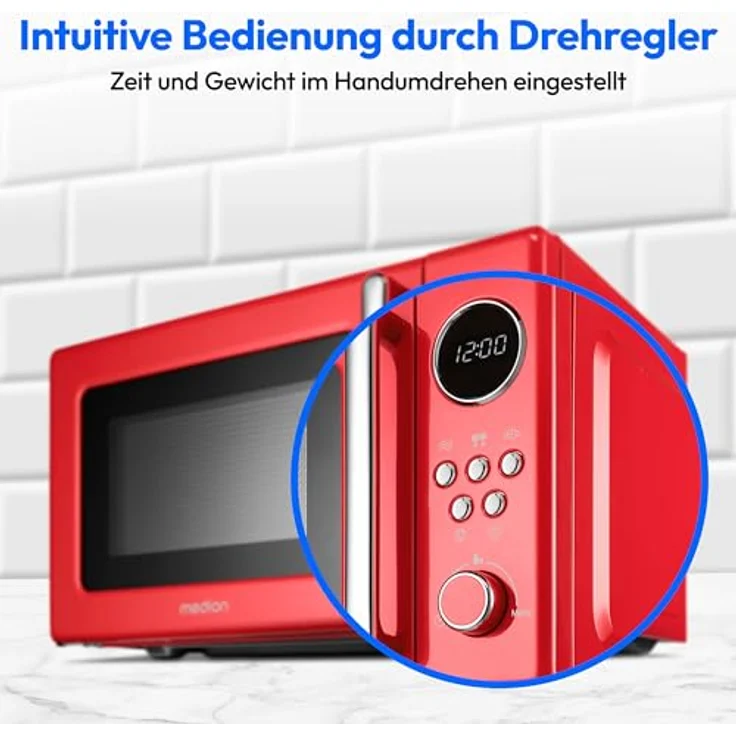 MEDION Retro Mikrowelle (20 Liter, ca. 800 Watt, 5 Mikrowellenstufen, 8 Automatikprogramme, Digitale Anzeige, Auftaufunktion, kompakt, MD15000) rot - Preisvergleich – Bild 5