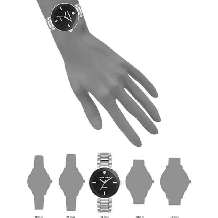 Anne Klein Damen-Armbanduhr AK/1363BKSV, 32 mm mit echtem Diamant-Zifferblatt, Schwarz/Silber, verstellbares Gliederarmband – Bild 5