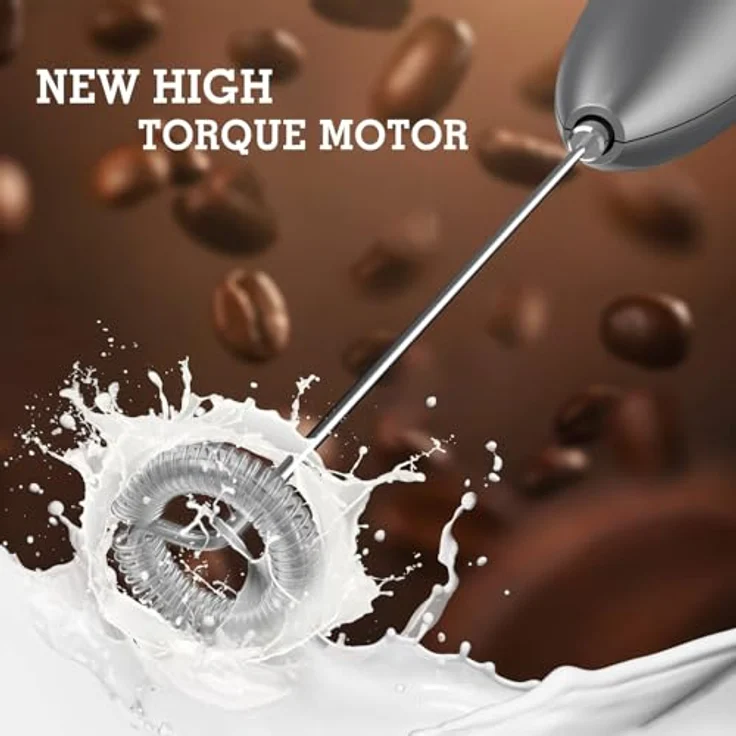 SIMPLETASTE Milchaufschäumer, Elektrisch Handheld mit 2 AA-Batterien, Ergonomischer Edelstahl 304 Aufschäumer für Cappuccino, Latte und mehr – Bild 2
