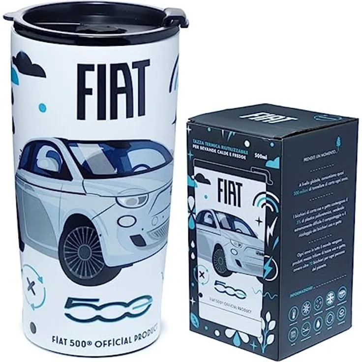 Puckator Thermobecher, isoliert, 500 ml, Fiat 500 E, Retro-Design