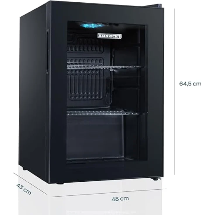 Heinrich´s HEINRICHS Mini Getränkekühlschrank, Glastür, leise (40dB), 62 Liter, LED-Beleuchtung, ideal für Büro, Camping und Garten, 4 bis 18°C, schwarzes Design – Bild 3