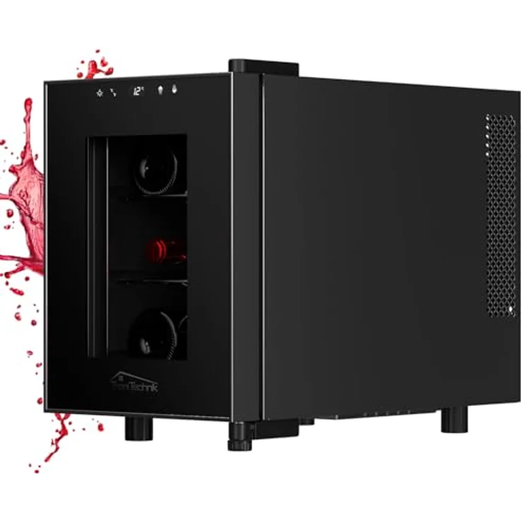 Tronitechnik® Weinkühlschrank Montpellier, Mini-Kühlschrank 17 Liter, 6 Flaschen, LED Licht, freistehend, Edelstahl – Bild 2