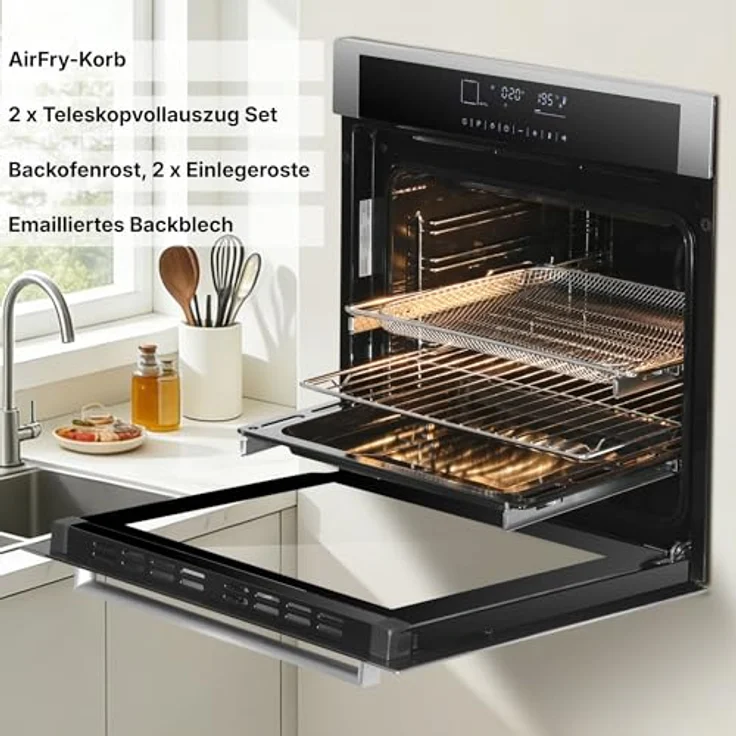 KB ELEMENTS Einbaubackofen 75DV3, 60 cm, 73 Liter, 15 Funktionen, Airfryer Funktion, AQUA CLEAN, Edelstahlrahmen, Touch Display – Bild 3