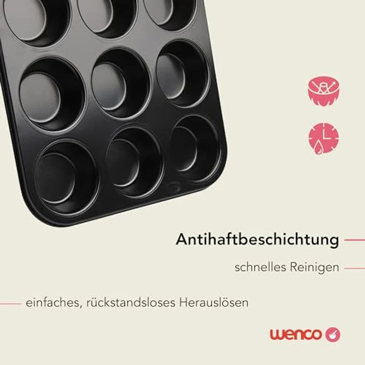wenco Muffinform 12er, antihaft Backblech aus Karbonstahl, spülmaschinengeeignet, hitzebeständig bis 220°C, schwarz – Bild 4