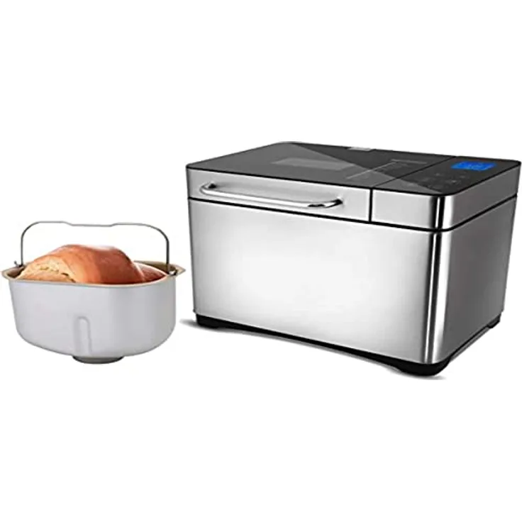 COOCHEER Vollautomatischer Brotbackautomat 710 W Brotbackautomat und programmierbar für Brotbackautomat mit 19 Programmen, für handwerkliche Brot, Glutenfrei, Teig, Kuchen und Marmelade silber
