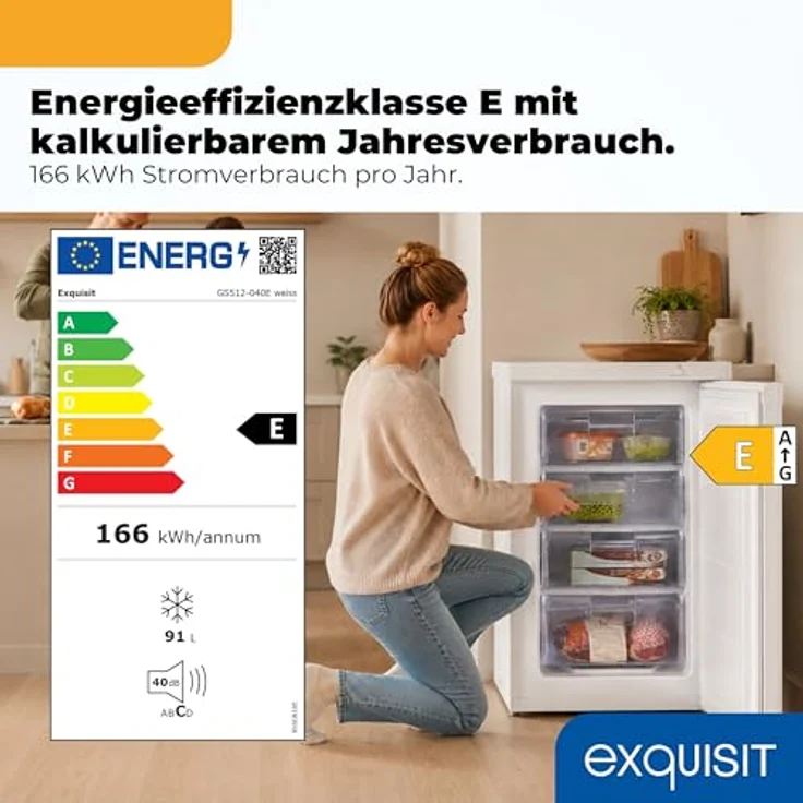 Exquisit GS512-040E Gefrierschrank, freistehend, weiß, Energieklasse E – Bild 3