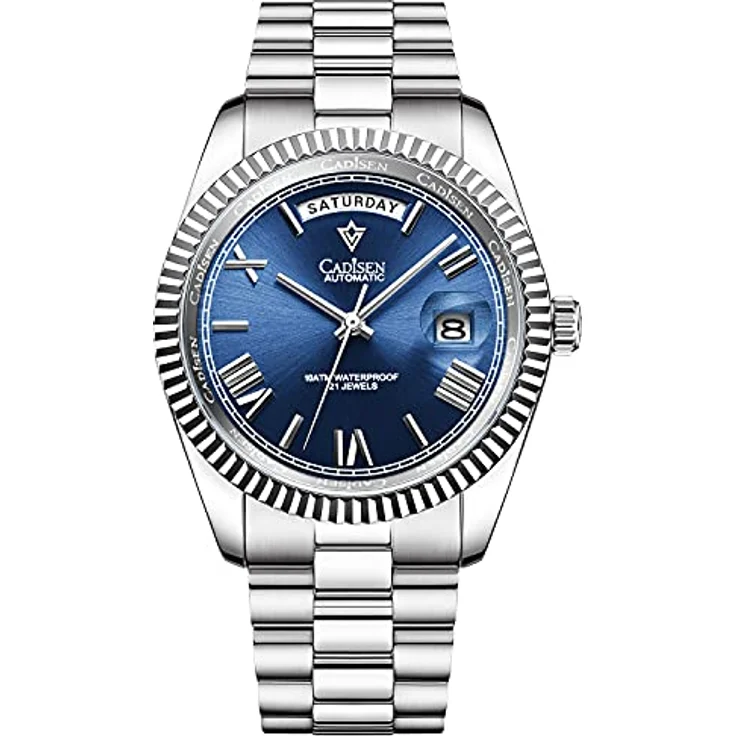 CADISEN MIYOTA 8285 Automatik Uhr Herren, Mechanische Uhr mit Saphirglas und Edelstahlarmband, blau, wasserdicht bis 100 m – Bild 1