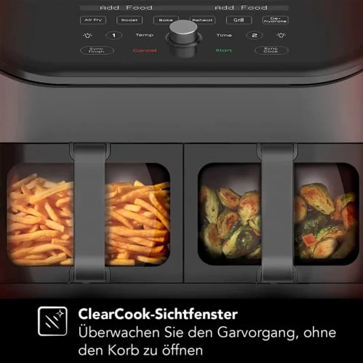 Instant Vortex Plus Doppelkorb mit ClearCook - 7.6L Digitale Heißluftfritteuse, Schwarz, 8-in-1 Smarte Programme - Fritieren, Backen,Braten, Grillen, Dehydrieren, Aufwärmen, XL Kapazität -1700W – Bild 4