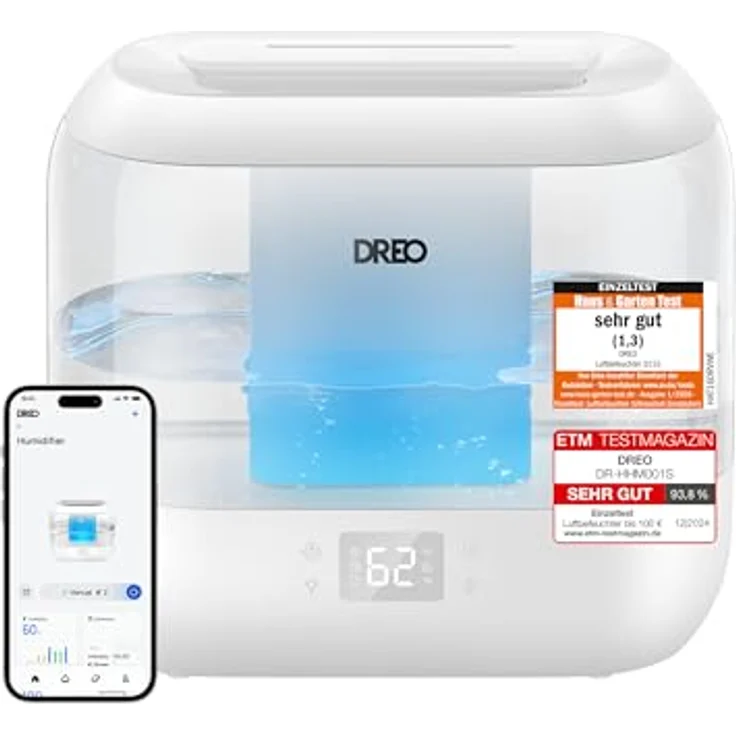 DREO Smart Luftbefeuchter für Schlafzimmer, 4L oben befüllbar, Ultraschall, Öl Diffusor, Nachtlicht, 36 Stunden Laufzeit, leiser Betrieb – Bild 1
