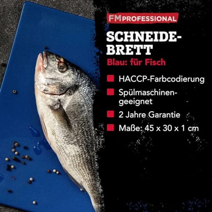 FMprofessional Schneidebrett Blau, Hygienisches Küchenbrett für Fisch, Großformat 45 x 30 cm, spülmaschinengeeignet – Bild 6
