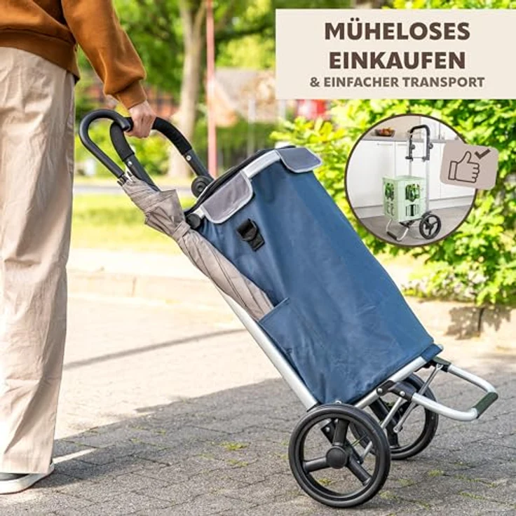 bremermann Einkaufstrolley JEEBEL, Handwagen, Einkaufswagen mit Abnehmbarer Tasche, Verstellbarer Griff (Blau) – Bild 2