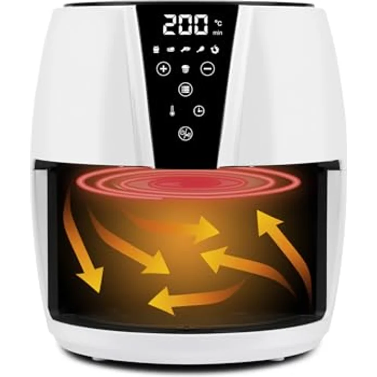 G3 Ferrari G10195 Heißluftfritteuse “Friggisano Easy”, 1500 W, 4,8 L, 6 Programme, Digitaldisplay, einstellbare Temperatur, Weiß/Schwarz – Bild 3