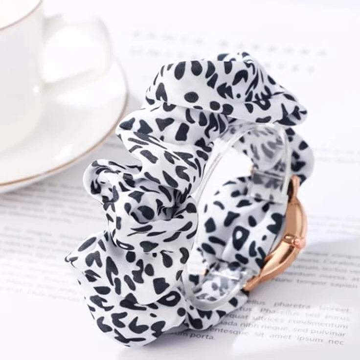 JewelryWe Damenuhr Elastisch Haarband Uhr, Schwarz Weiß Leopardenmuster, Analog Quarz Armbanduhr mit Haargummi Stretch Armband, Multifunktionale Lässige Uhr für Frauen und Mädchen – Bild 5