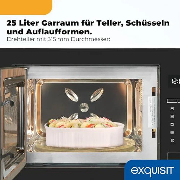 Exquisit Einbau-Mikrowelle EMW525-G-020, 25 l Volumen, 900 W Mikrowelle, 1200 W Grill, 8 Automatikprogramme, Kombi-Funktion – Bild 5