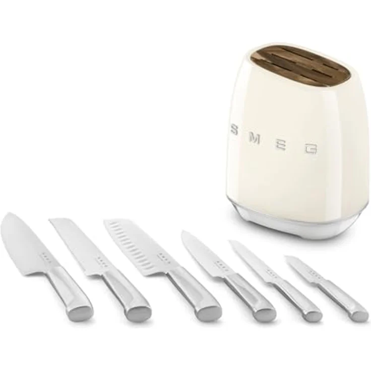 Smeg Messerblock KBSF02CR, Creme - aus Edelstahl mit poliertem Chrom-Finish und Messergehäuse aus Akazienholz – Bild 5