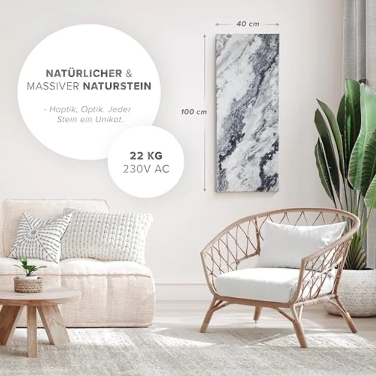 Marwona Naturstein Infrarotheizung 800 Watt mit Digitalthermostat I Energiesparende Infrarot Wandheizung I Made in Germany - Qarama 800 Watt – Bild 2